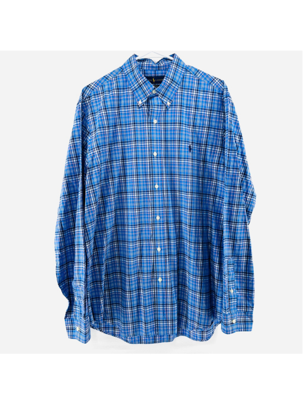 RALPH LAUREN Blue PLAID Classic Fit OLD MONEY Button Down Shirt PREPPY MENS XL